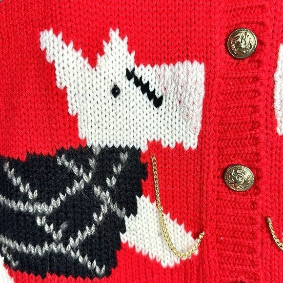 Vintage Scottish Terrier Red Cardigan By Richwil's Back to Back Acrylic Boxy M - Picture 7 of 12